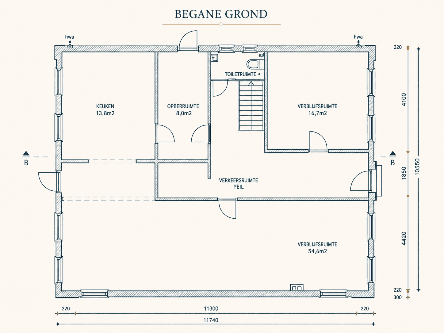Plattegrond van de begane grond van de Pastorie