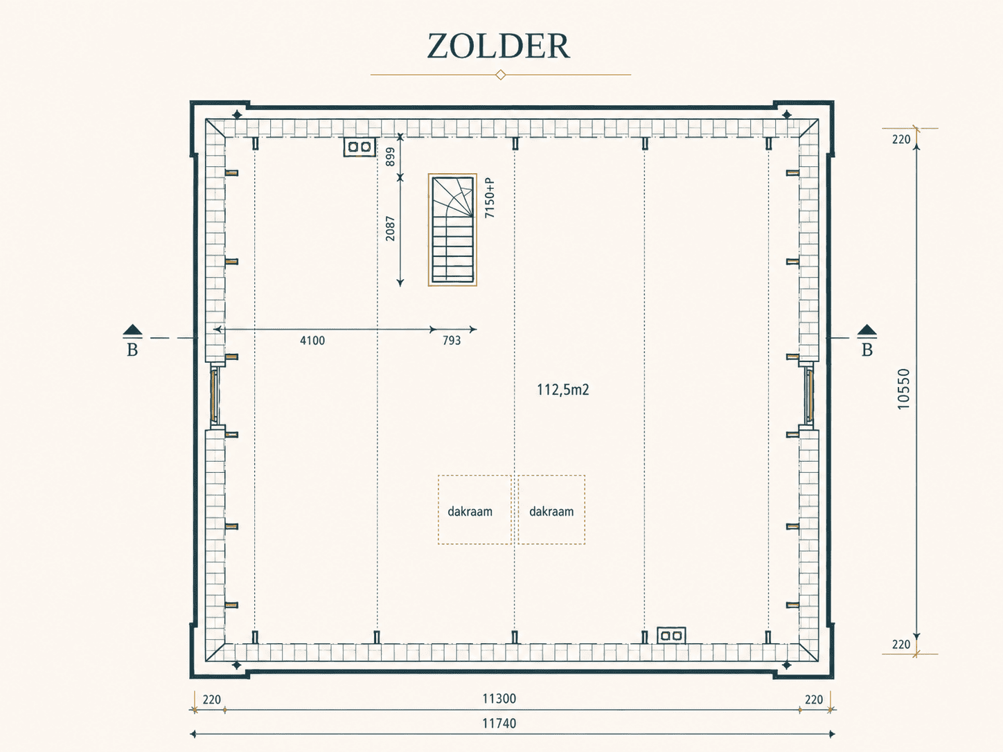 Plattegrond van de zolder van de Pastorie